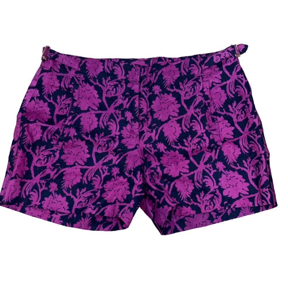 Tory Burch Brach Cotton Linen Blend Purple Navy Shorts Gold Hardware Size Summer